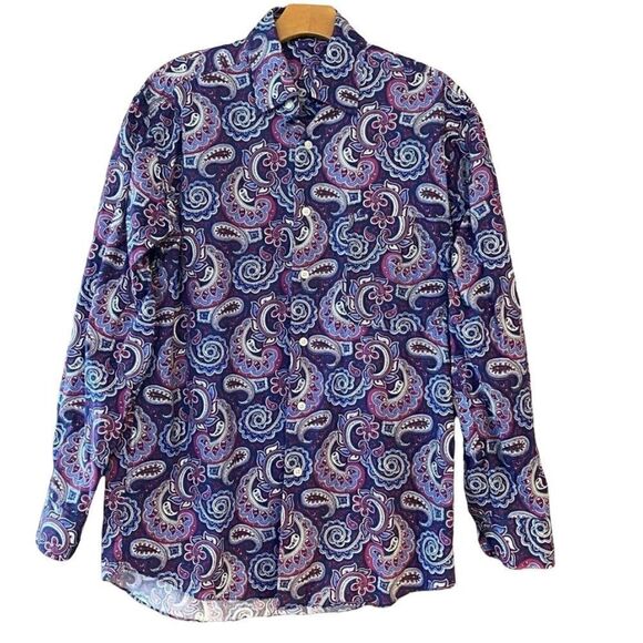 Alan Flusser S Men’s Purple Paisley Long Sleeve Collared Party Event Shirt - Picture 1 of 11